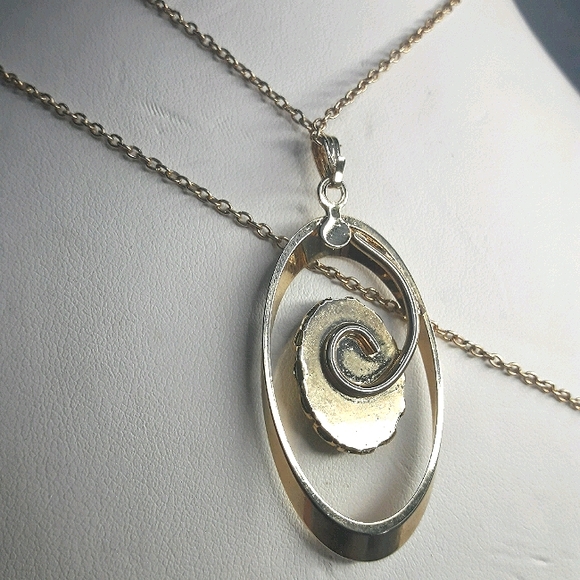 Stone Necklace Pendant Mid Century Modern Vintage Jewelry Natural Stone - Picture 4 of 8